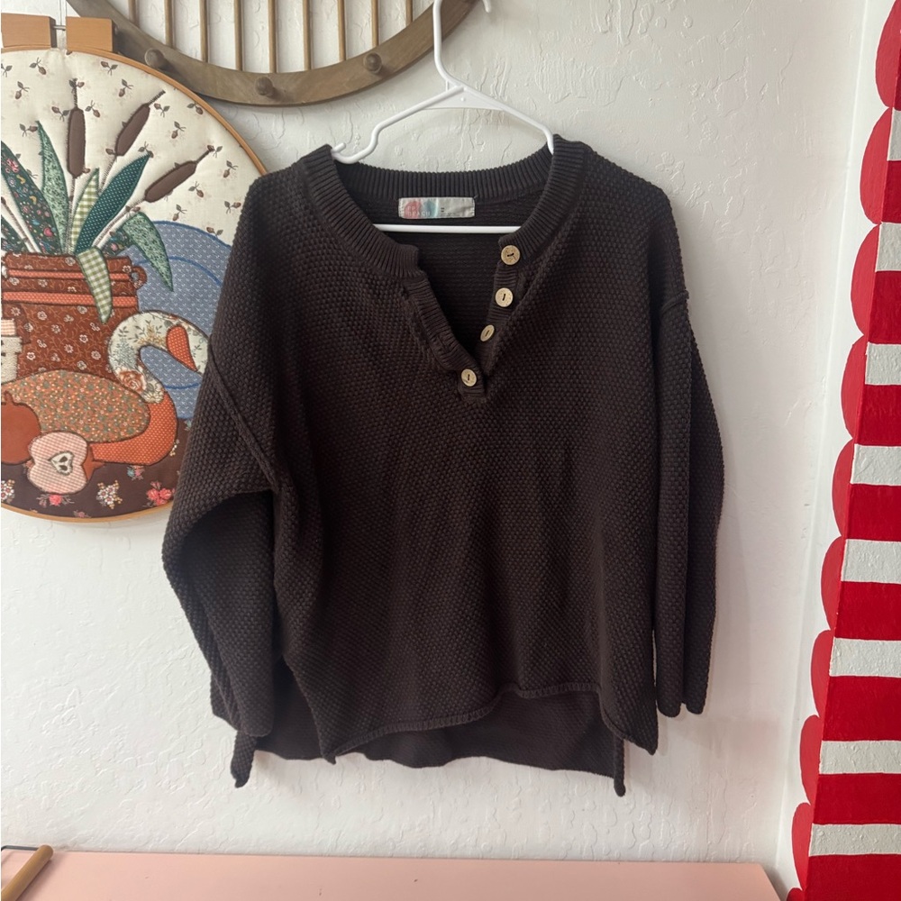 Free People Beach Hailee Womens Sweater XSmall Brown Textured Pullover - Picture 2 of 5